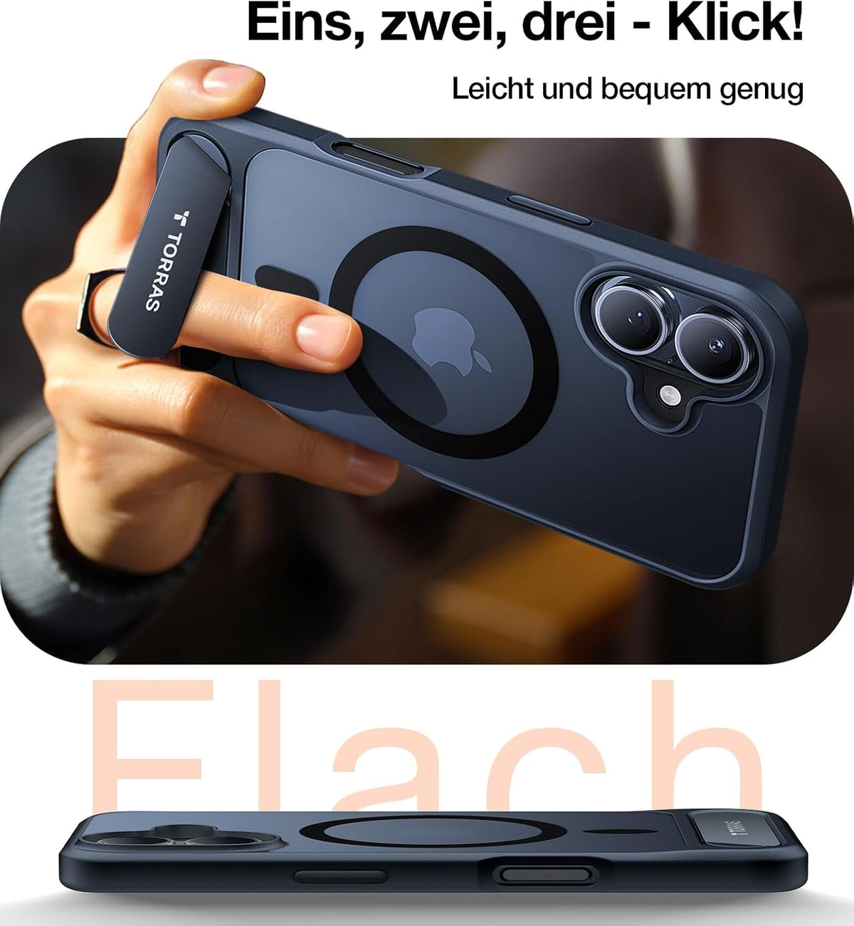 TORRAS Ostand L1 Hülle für iPhone 16 Pro für MagSafe Case, Schwarz
