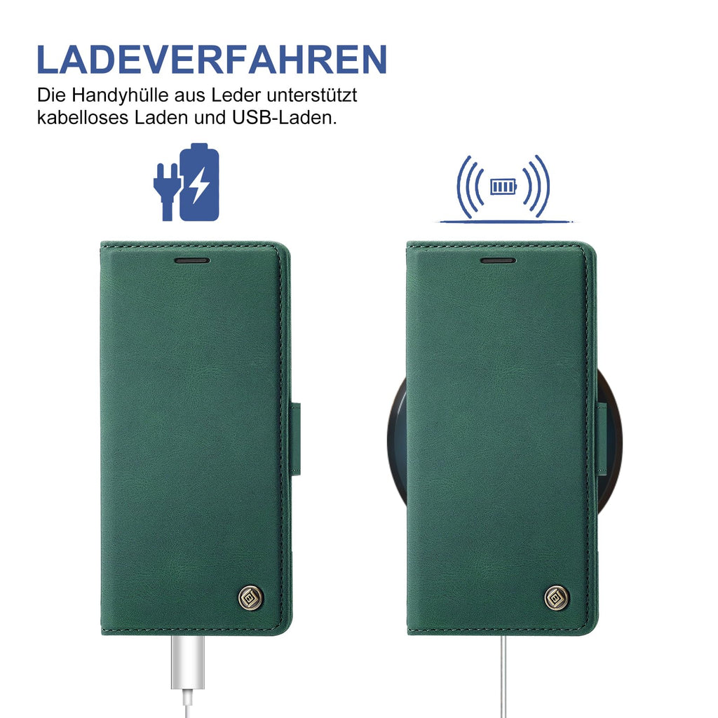 Giyer Handyhülle für Samsung Galaxy S24 5G Hülle mit Schutzfolie, Schutzhülle Galaxy S24 5G PU Leder Wallet Flip Case Standfunktion Kartenfach Klapphülle für Samsung S24 Ultra Full Cover (Grün)