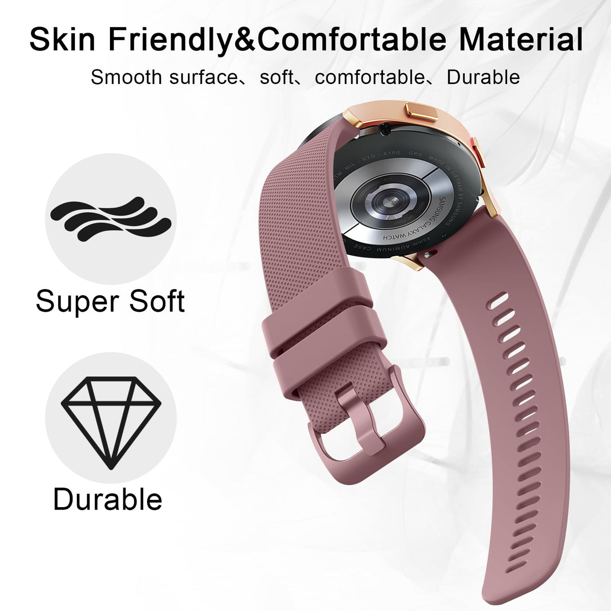Wanme 20mm Bracelet de Montre en Silicone, Souple Bracelet de Replacement en Dégagement Rapide avec Boucle en Même Couleur Homme Femme 20mm, Starlight