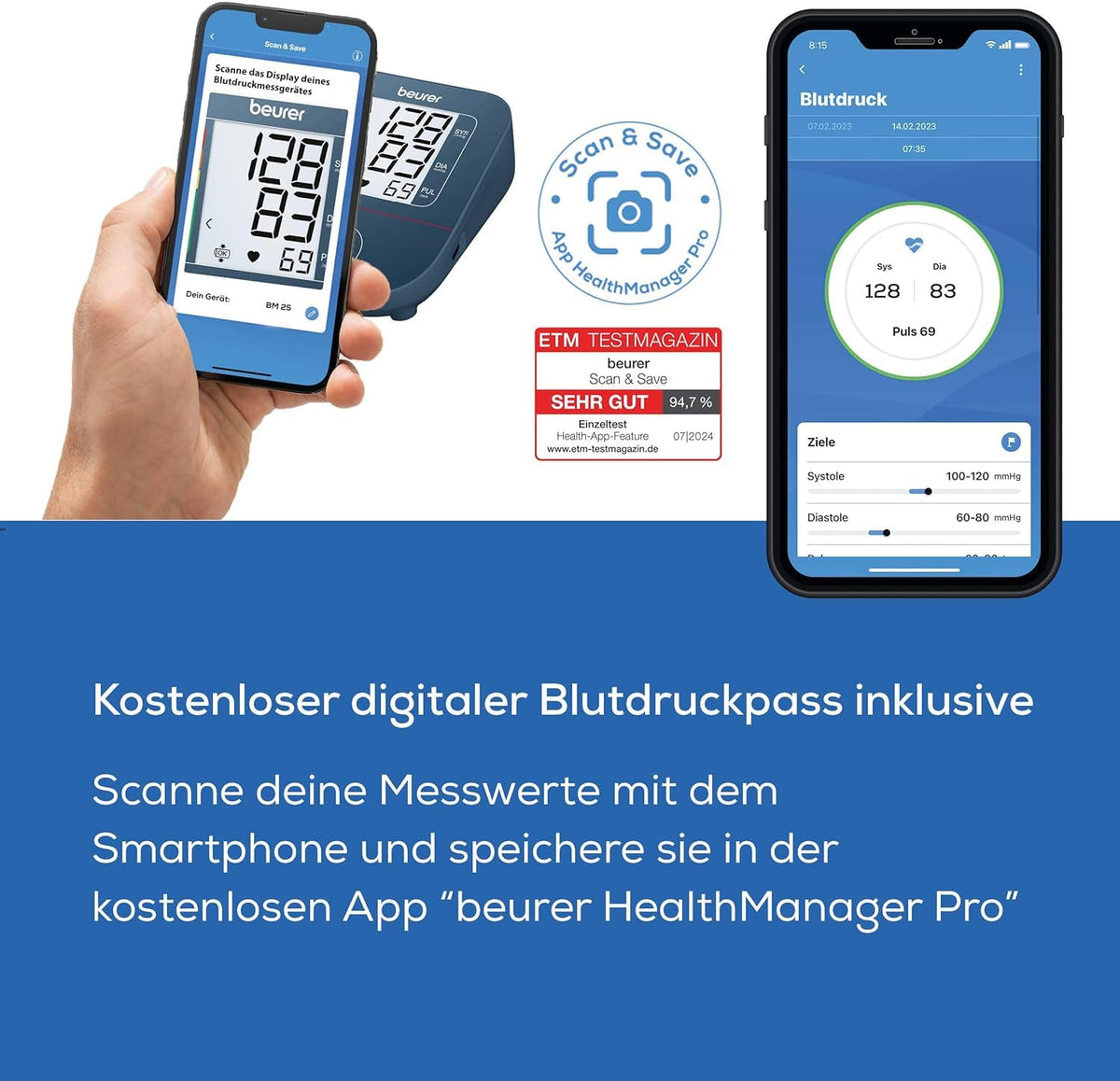 Beurer BM 27 Oberarm-Blutdruckmessgerät mit Manschettensitzkontrolle, klinisch validiert, Manschette für 22-42 cm, Risikoindikator, Arrhythmie-Erkennung, Datenübertragung zu Apple Health und co.