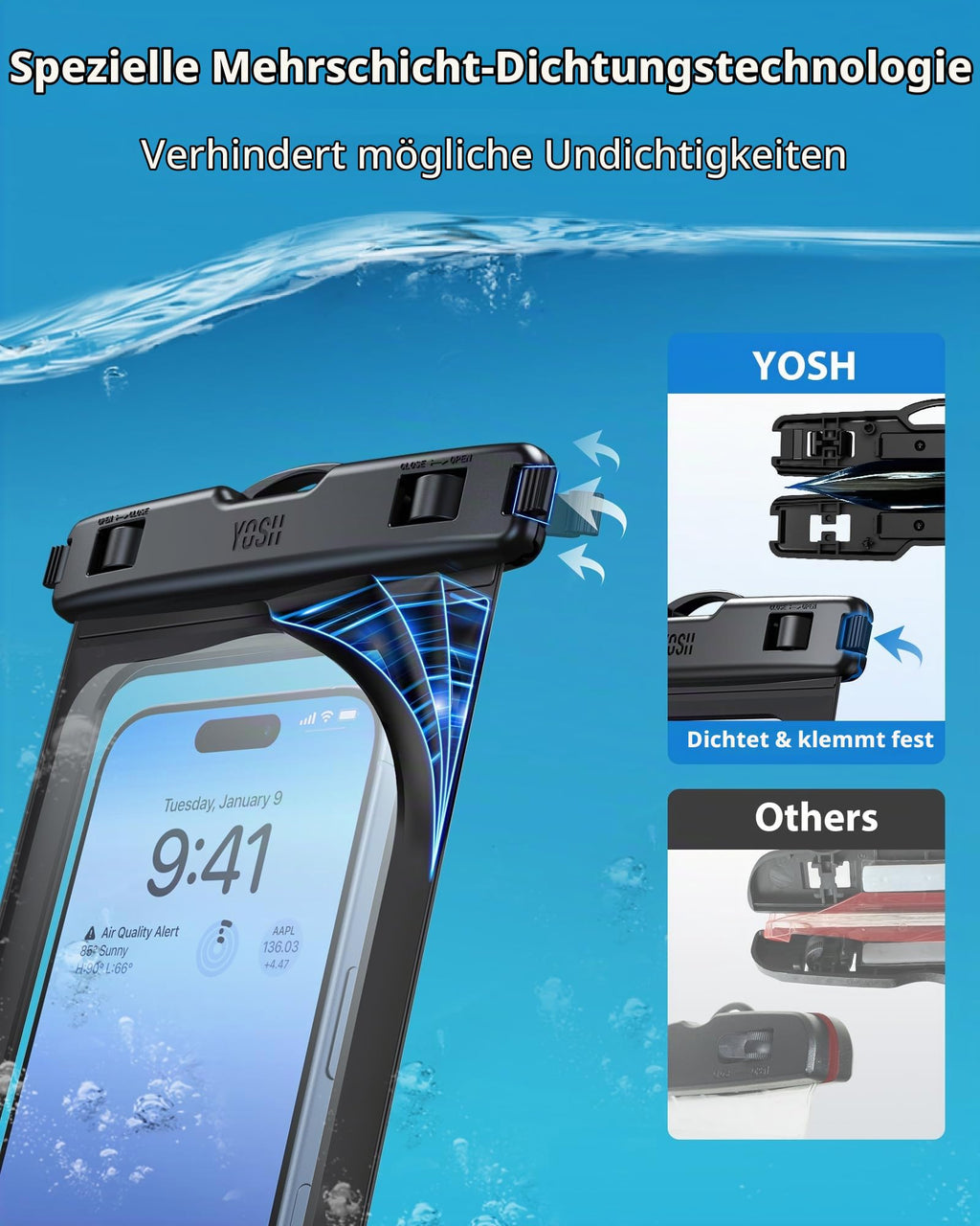 YOSH wasserdichte Handyhülle [Schwimmende & Nahtloser] 2 STK., bis zu 7,5"