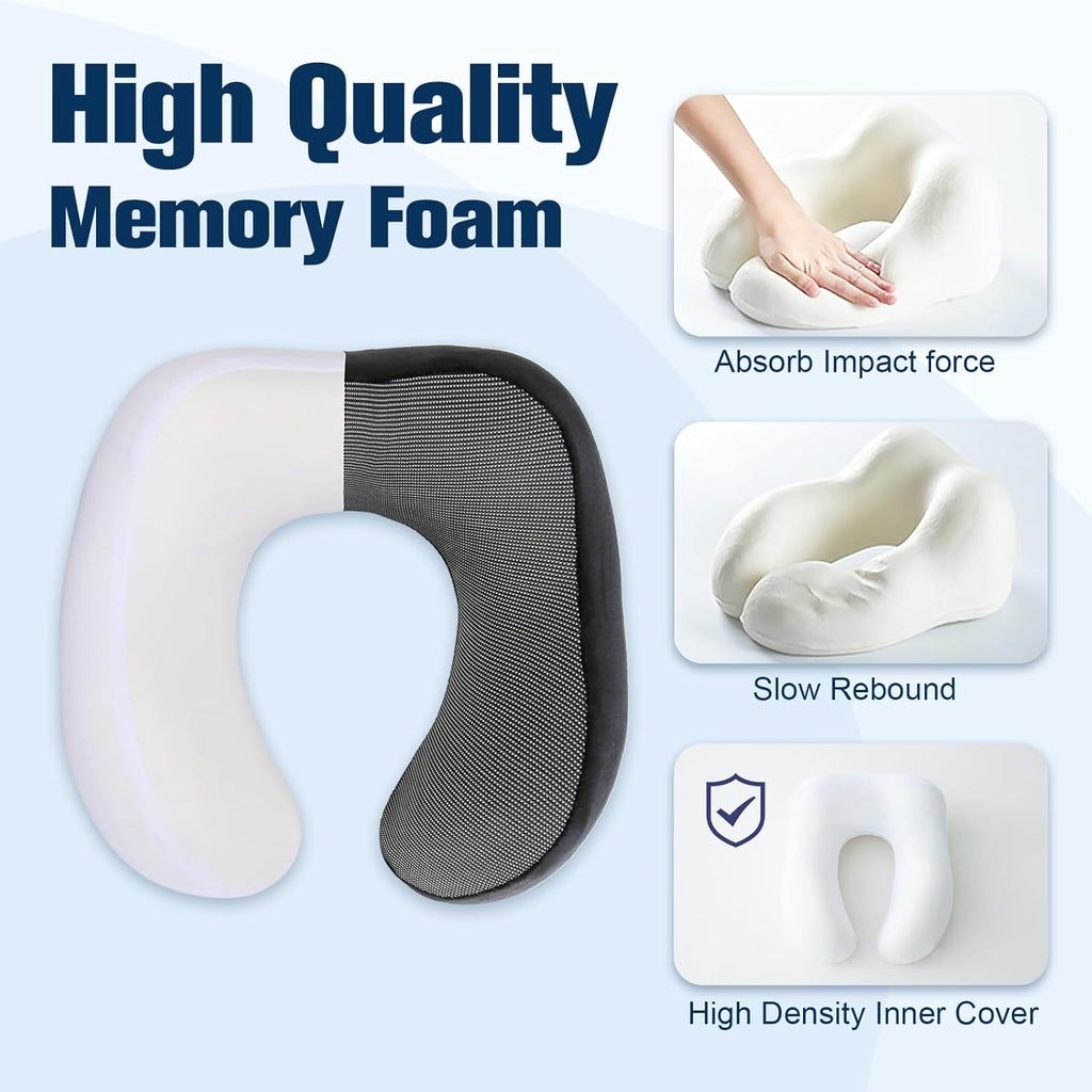 Cirorld Travel Pillow for Airplane, Neck Pillow for Travel, Memory Foam Travel Neck Pillow for Adults, Adjustable & Compact Flight Pillow, Ergonomic Neck Cushion, With Ear Plugs, Eye Mask, Carry Bag