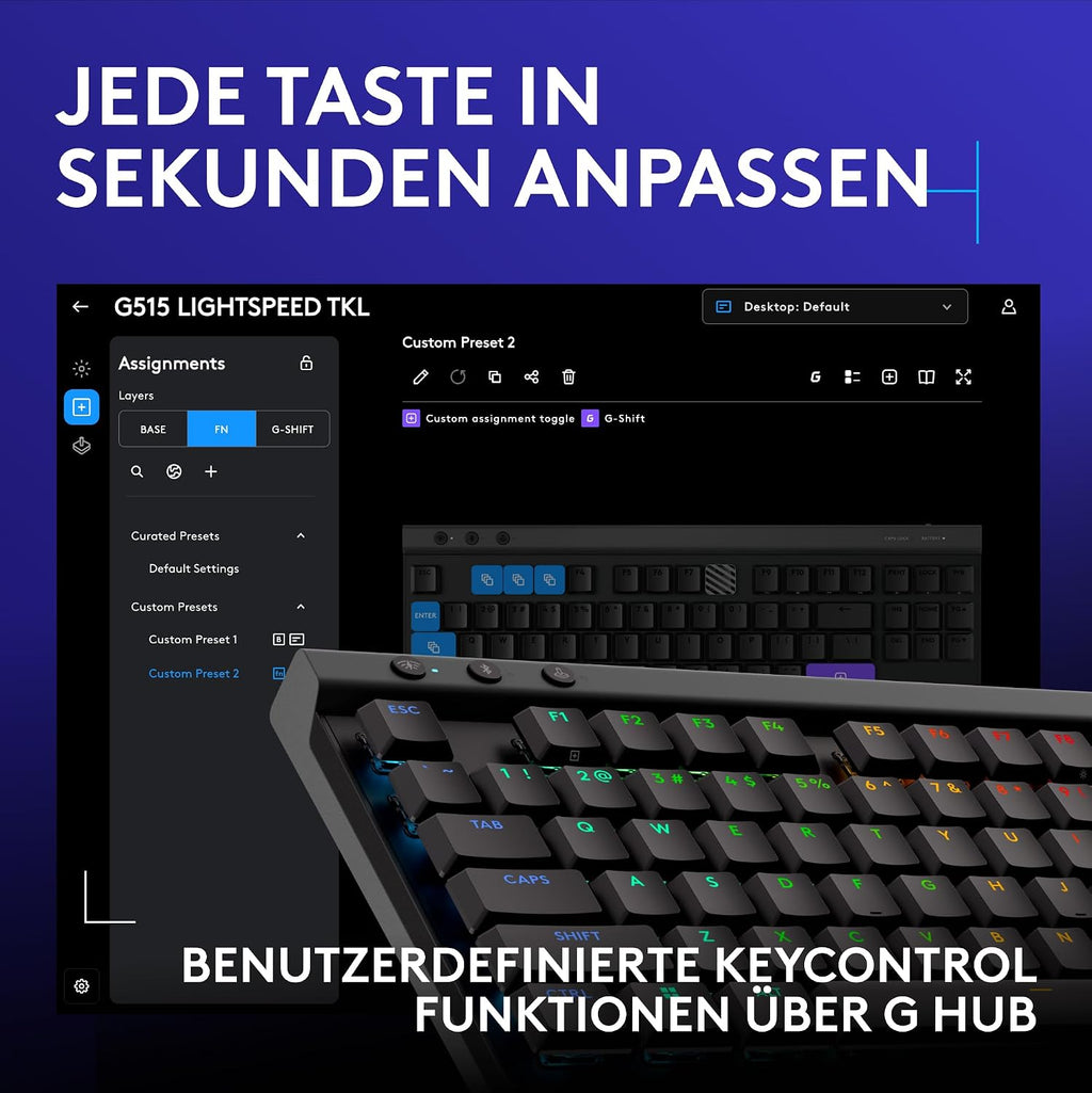 Logitech G G515 LIGHTSPEED TKL kabellose flache Gaming-Tastatur (Schwarz)