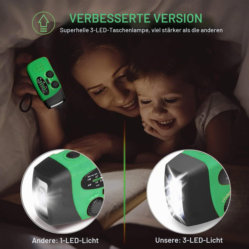 Notfall-Solarradio,Solarbaby Selbstbetriebenes Kurbelradio mit LED-Taschenlampe, SOS-Alarm,AM/FM Wetter Wind Up Radio mit 2000mAh Akku für Notladung von Smartphone,(Rod)
