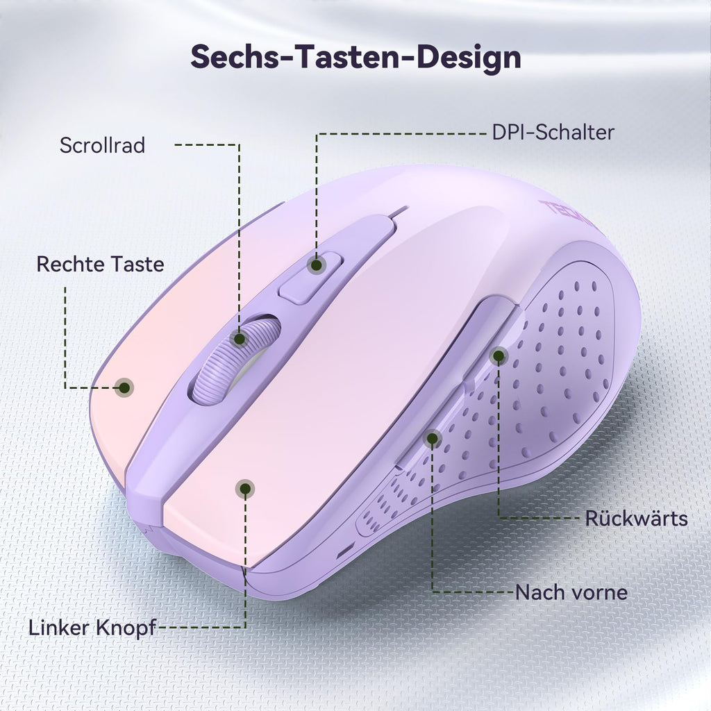 TECKNET Kabellose Maus, 2.4G Optische Funkmaus mit USB Empfänger, Grau