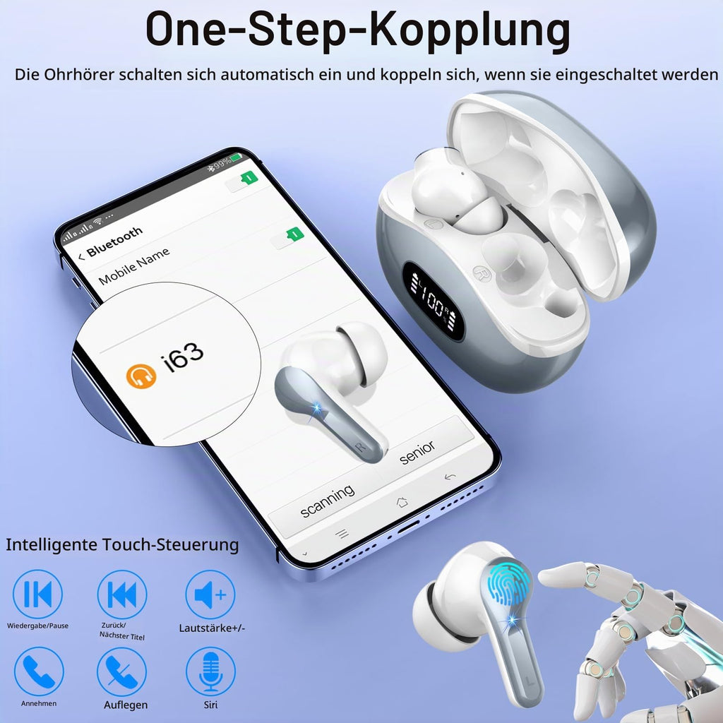 2026 Kopfhörer Kabellos Bluetooth 5.4 Kopfhörer, 6D-Stereo Ohrhörer in Ear