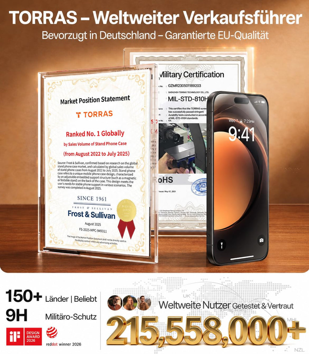 TORRAS für iPhone 18 Pro für Panzerglas TOP 9H+, Auto-Montage, 2 Stück