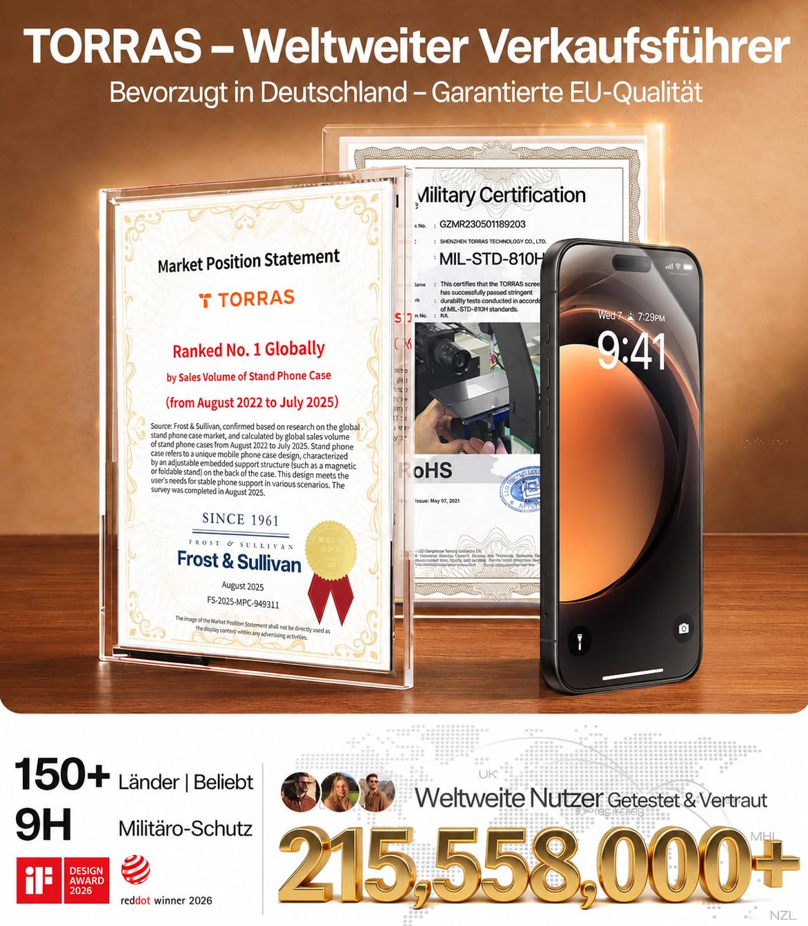 TORRAS für iPhone 18 Pro für Panzerglas TOP 9H+, Auto-Montage, 2 Stück