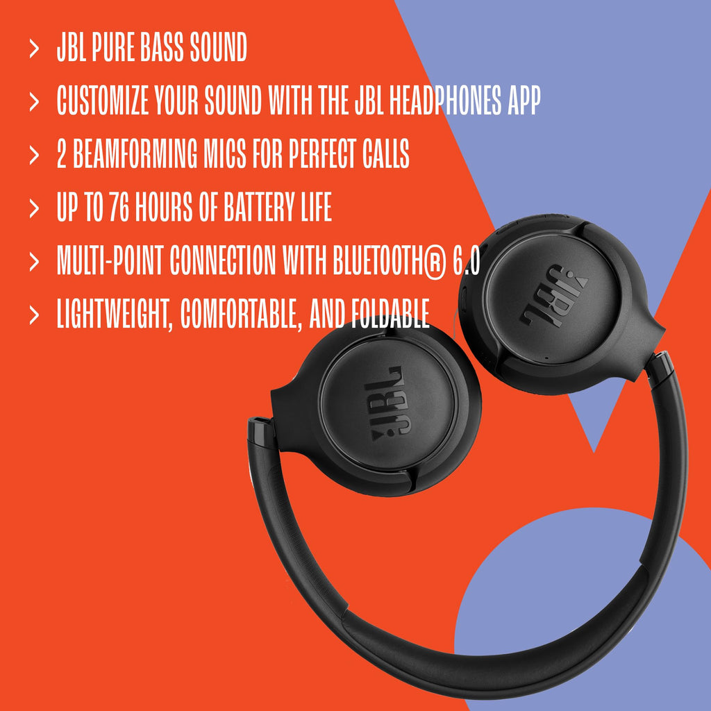 JBL Tune 530BT, Kabelloser On-Ear-Kopfhörer mit Bluetooth, Schwarz