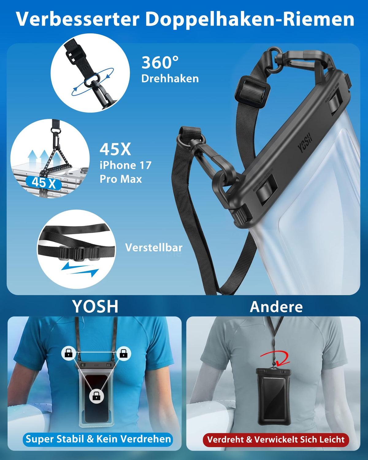 YOSH wasserdichte Handyhülle [Schwimmende & Nahtloser] 2 STK., bis zu 7,5"