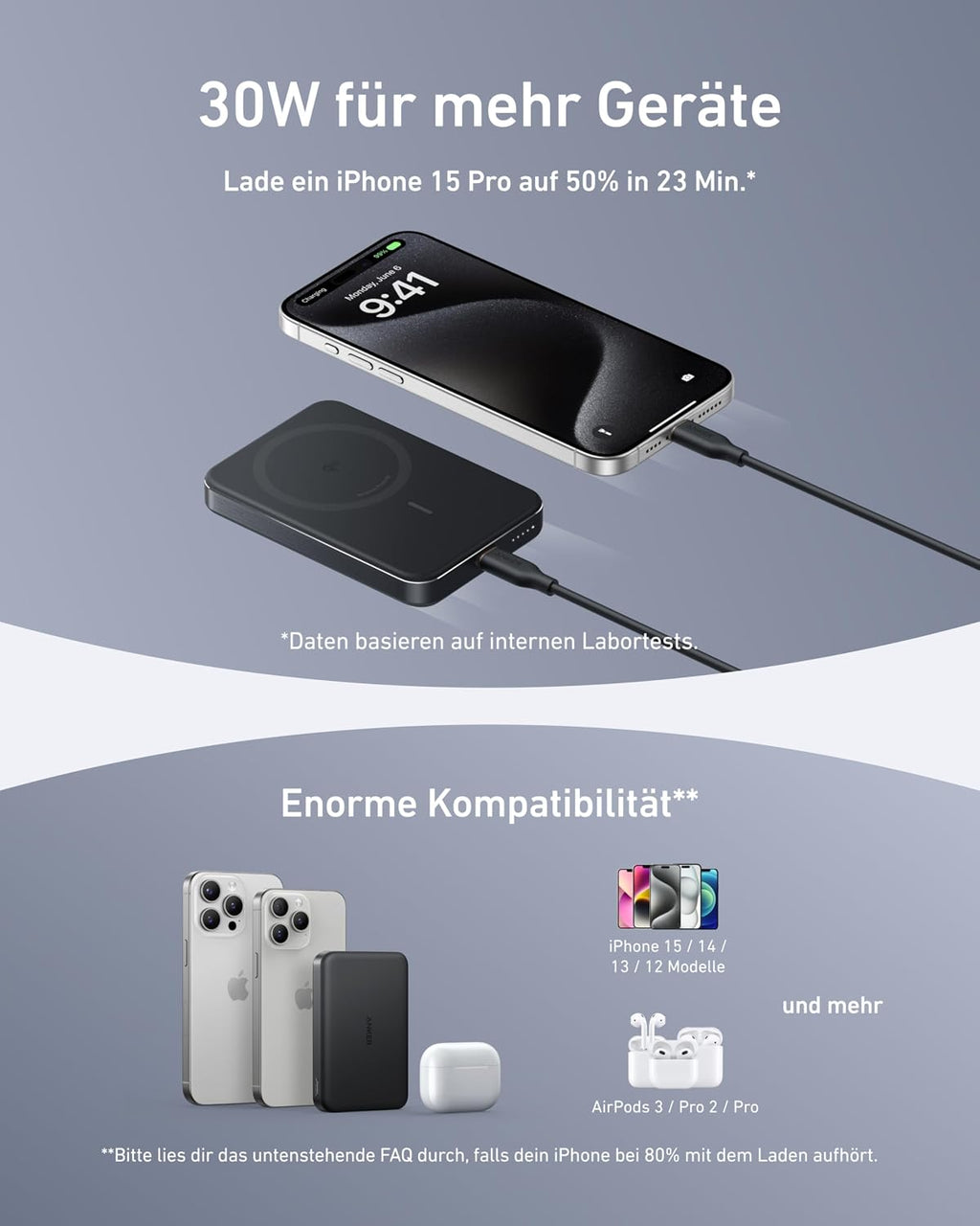 Anker MagGo Flache magnetische Powerbank 10000mAh Qi2 15W