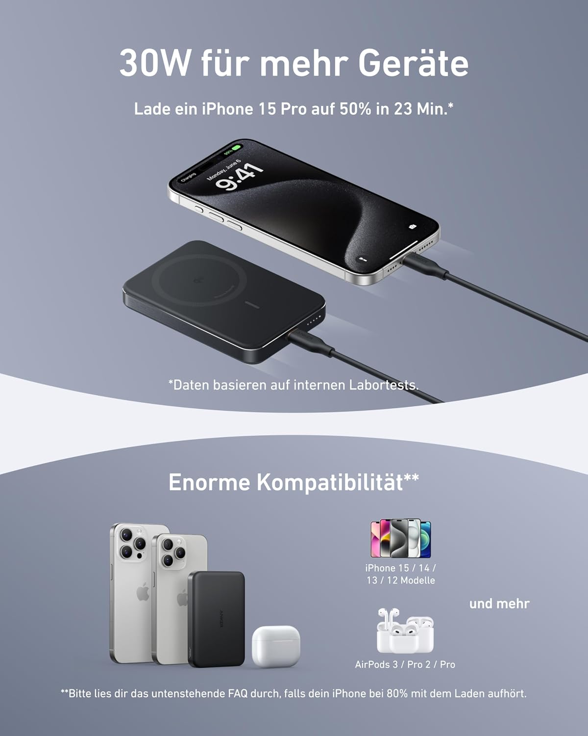 Anker MagGo Flache magnetische Powerbank 10000mAh Qi2 15W
