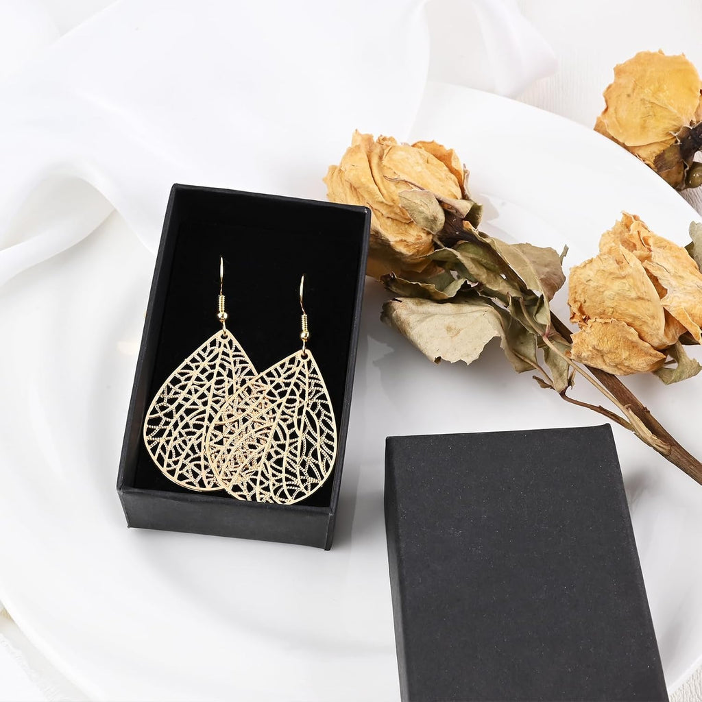 14K Gold vergoldet Blattgold Ohrringe für Frauen, Silber Ohrringe Hängend Damen mit Anhänger Tropfenform, Wassertropfen Schmuck für Geschenk