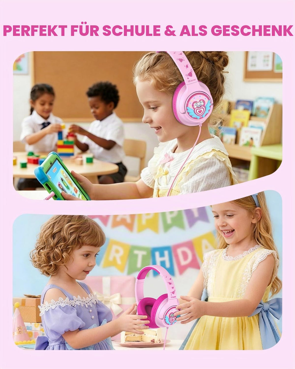 iClever HS26 Kopfhörer Kinder mit 3,5 mm Kabel für Schule/Tablet/Reisen