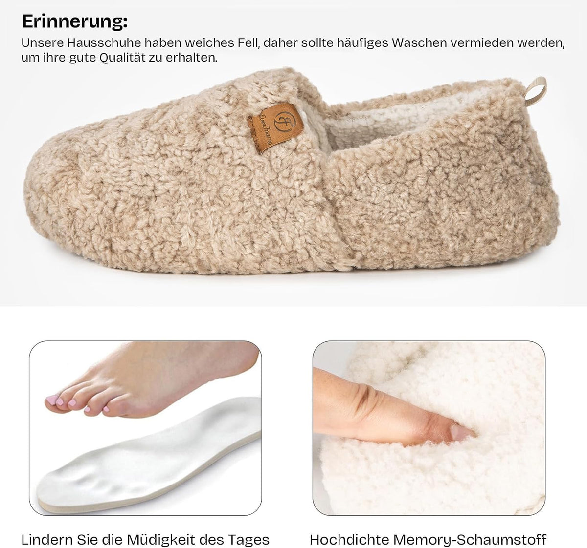 EverFoams Damen Warme Geschlossene Hausschuhe Kunstwolle Memory-Schaum