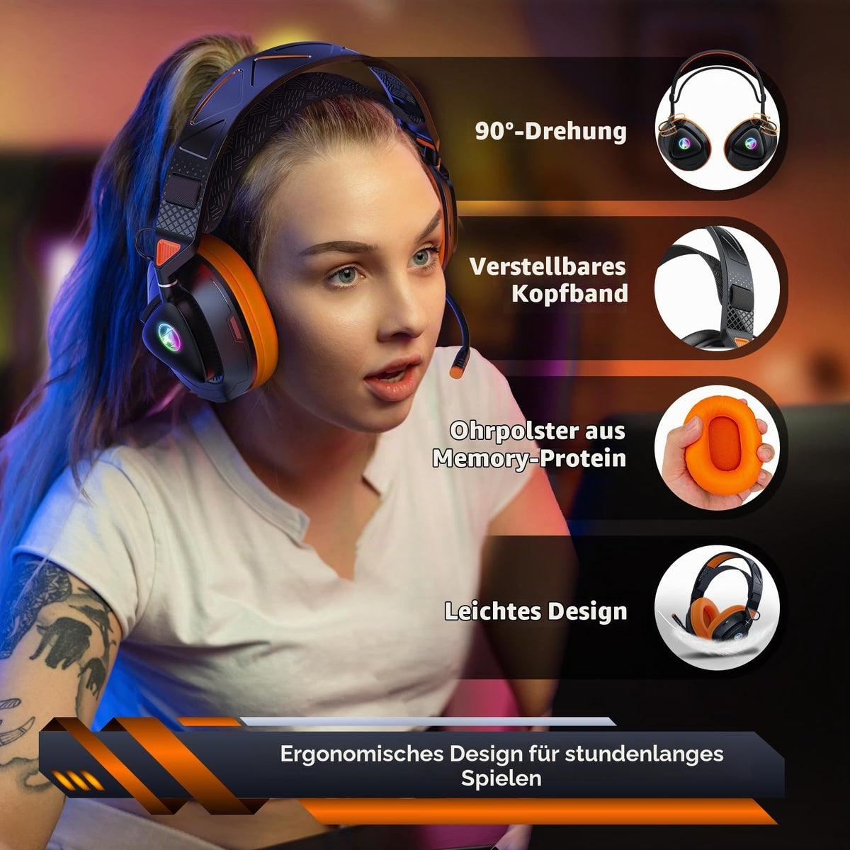 Gaming Headset Wireless für PS5 PS4 PC MAC Handy, 2.4Ghz(USB & Typ-C)+ BT