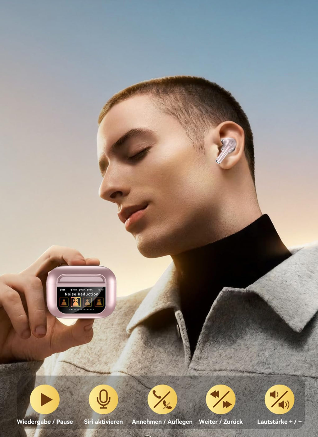 Bluetooth 5.4 Kabellose In-Ear Kopfhörer mit Smart Touchscreen, 48 Std. Wiedergabezeit, Aktive ANC Geräuschunterdrückung + ENC Anrufverarbeitung, 5 EQ-Modi, HiFi Stereo, IPX7 Wasserdicht Austerweiß