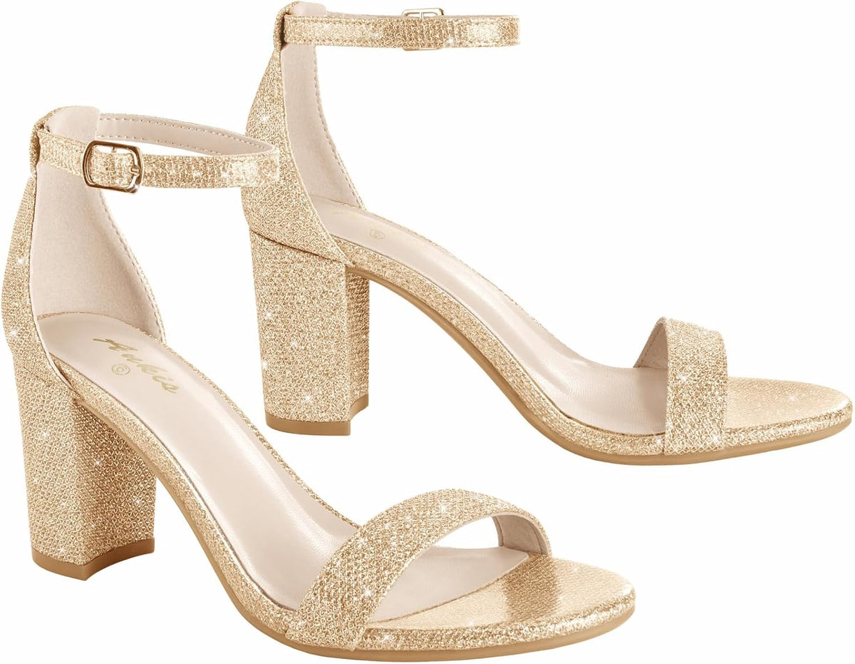Ankis Damen-Sandalen mit offenem Zehenbereich, Knöchelriemen und 7 cm Blockabsatz