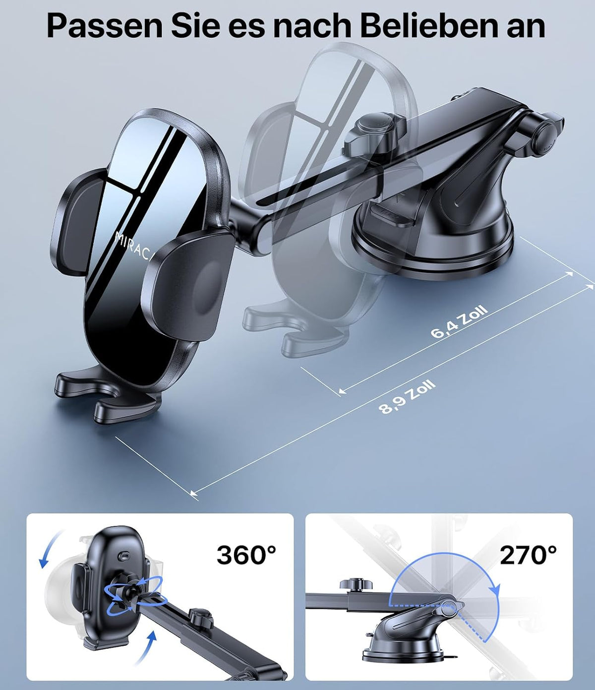 Miracase [2026 Upgraded Handyhalterung Auto Handy Halterung,Universal Car Phone Holder[Stärkste Saugnapf & Lüftungshaken] 360° Drehbar kfz autohalterung Lautsprecher für iPhone Samsung Galaxy Google