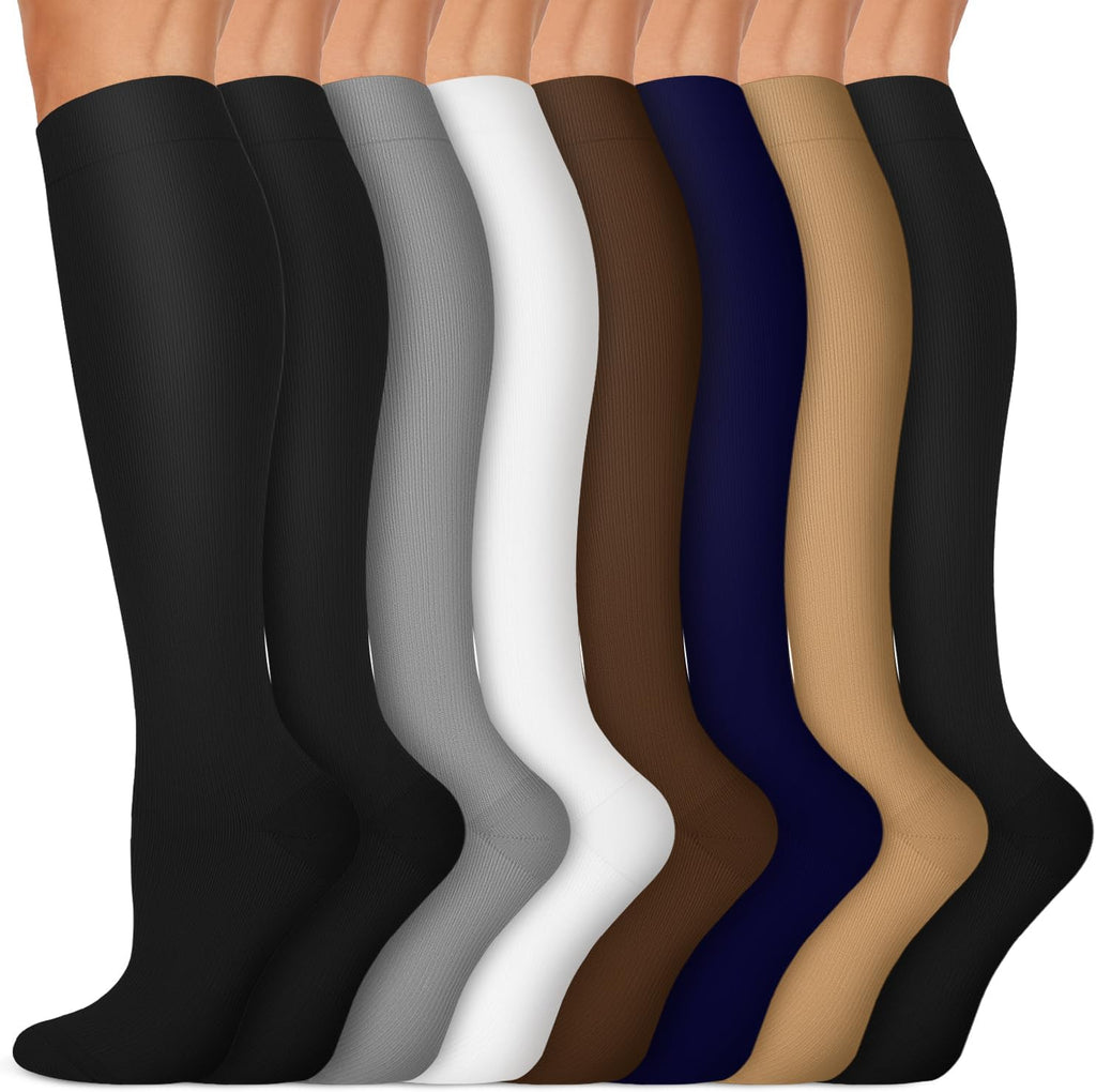 Copper Compression Socks 15-20 mmHg for Men & Women 8 Pairs – Circulation Support for Nurses, Travel, Running, Hiking, Soccer