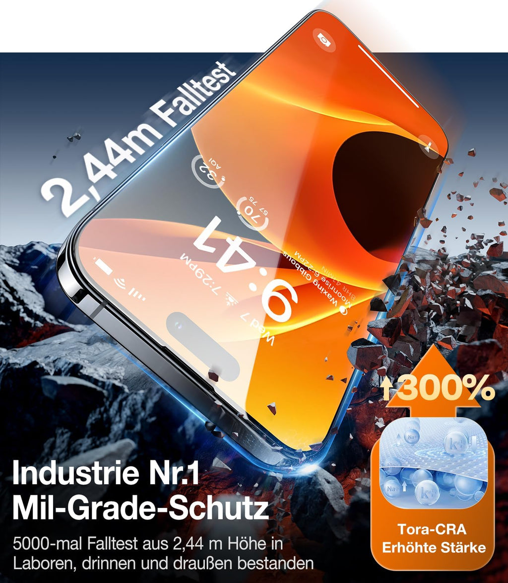 TORRAS für iPhone 18 Pro für Panzerglas TOP 9H+, Auto-Montage, 2 Stück