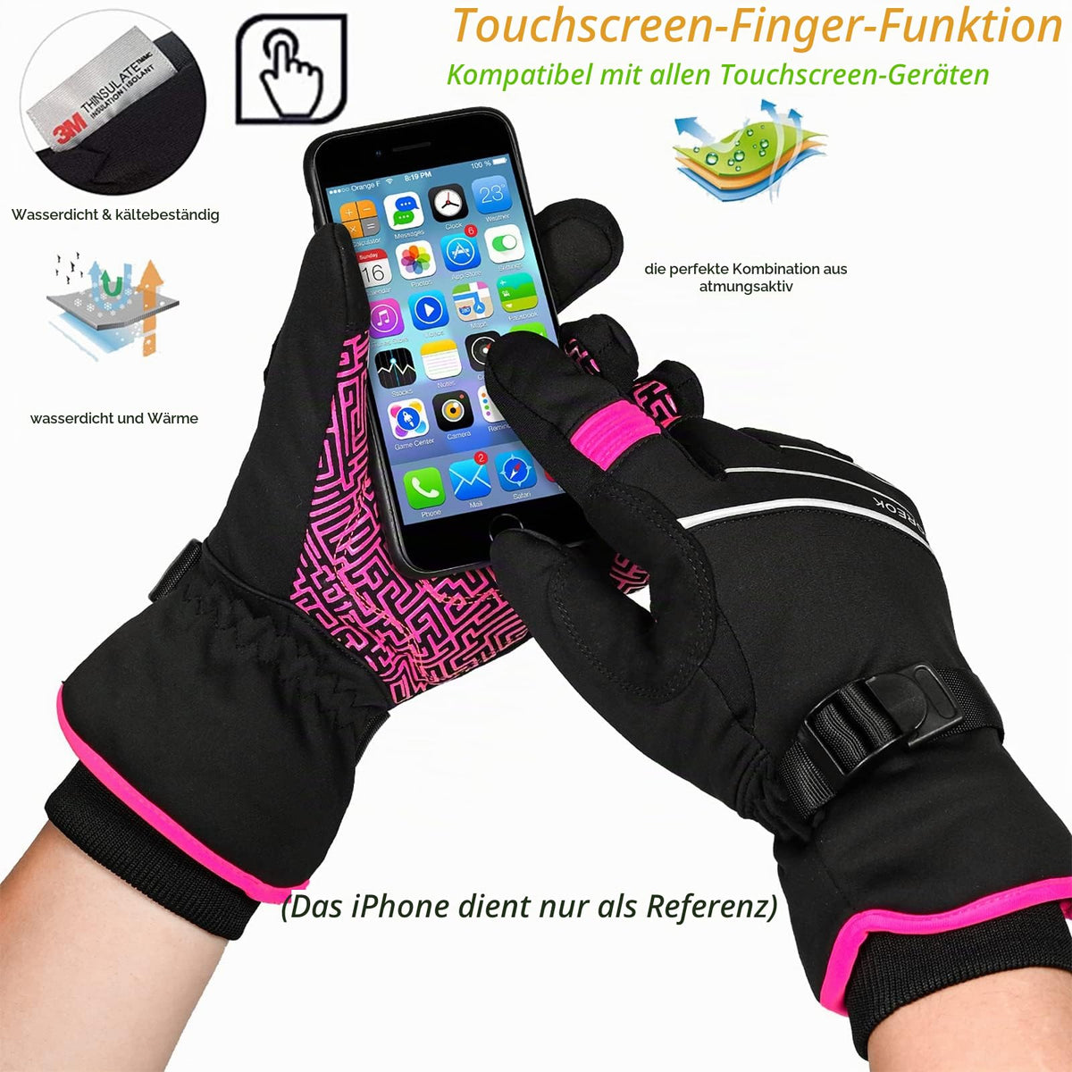 Winterhandschuhe Wasserdicht-30°F 3M Thinsulate Skihandschuhe Warme Touchscreen Handschuhe