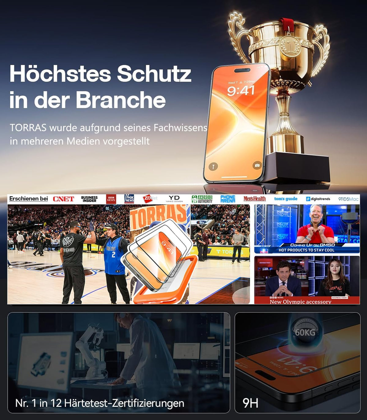 TORRAS für iPhone 18 Pro für Panzerglas TOP 9H+, Auto-Montage, 2 Stück