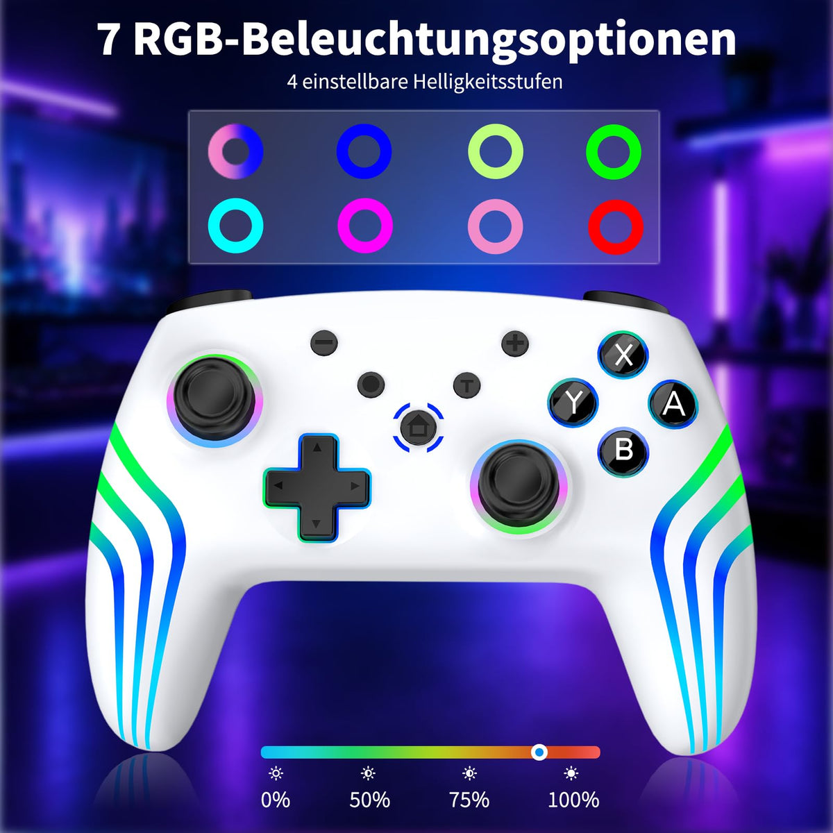 Reddening Switch 2 Controller für Switch/Switch 2/Switch Lite/Switch OLED,Switch Controller mit Doppel Vibration,Switch 2 Pro Controller mit 6 Achsen Gyro,Hall Joystick,Aufwachen,Turbo (Weiß Schwarz)