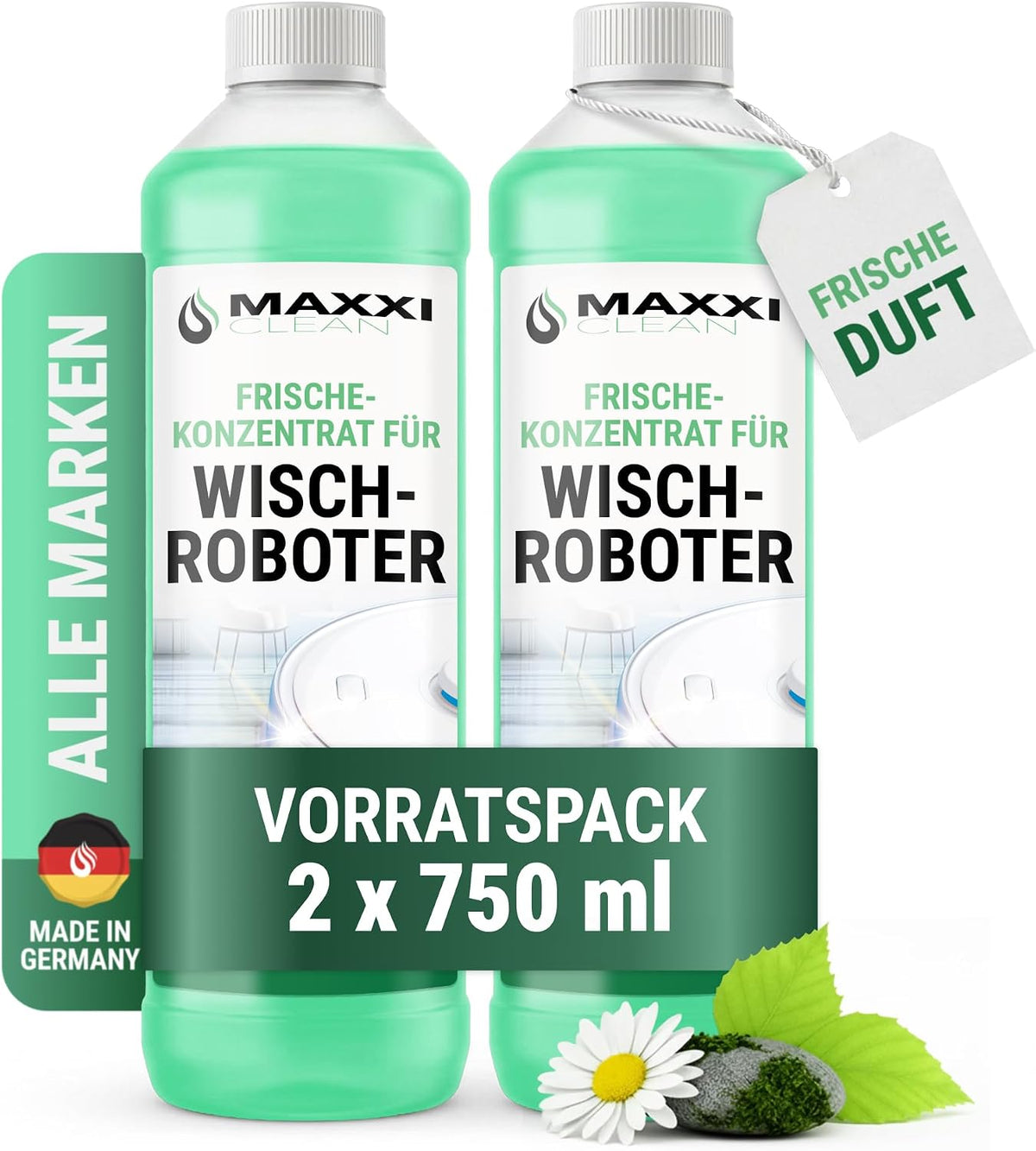 Maxxi Clean 1 x 750 ml Reinigungsmittel für Saugroboter mit Wischfunktion I Konzentrat mit Frische Duft I Universalreiniger für Fliesen, Laminat, Parkett I kompatibel mit gängigen Herstellern