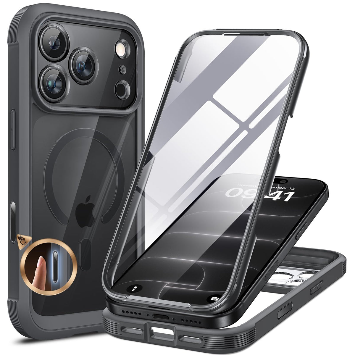 Miracase für iPhone 17 Hülle 6,3 Zoll,360 Grad Komplettschutz,Schwarz