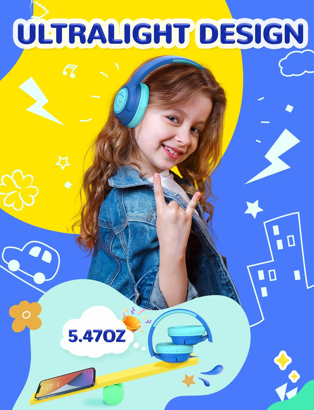 iClever HS26 Kopfhörer Kinder mit 3,5 mm Kabel für Schule/Tablet/Reisen