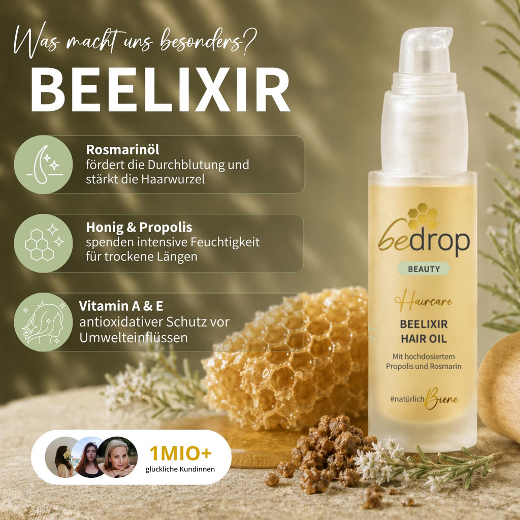 bedrop Beelixir Haaröl bei Haarausfall - Für Haarwachstum & als stärkende Pflege für Haare und Kopfhaut | mit Manuka Honig, Propolis, Rosmarin Extrakt - 30ml (3er Pack)