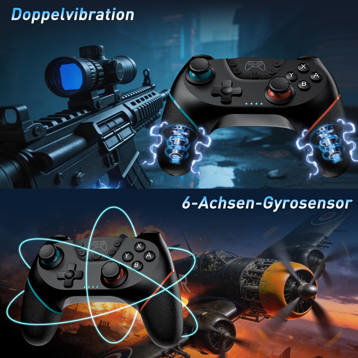 Reddening Switch 2 Controller für Switch/Switch 2/Switch Lite/Switch OLED,Switch Controller mit Doppel Vibration,Switch 2 Pro Controller mit 6 Achsen Gyro,Hall Joystick,Aufwachen,Turbo (Weiß Schwarz)