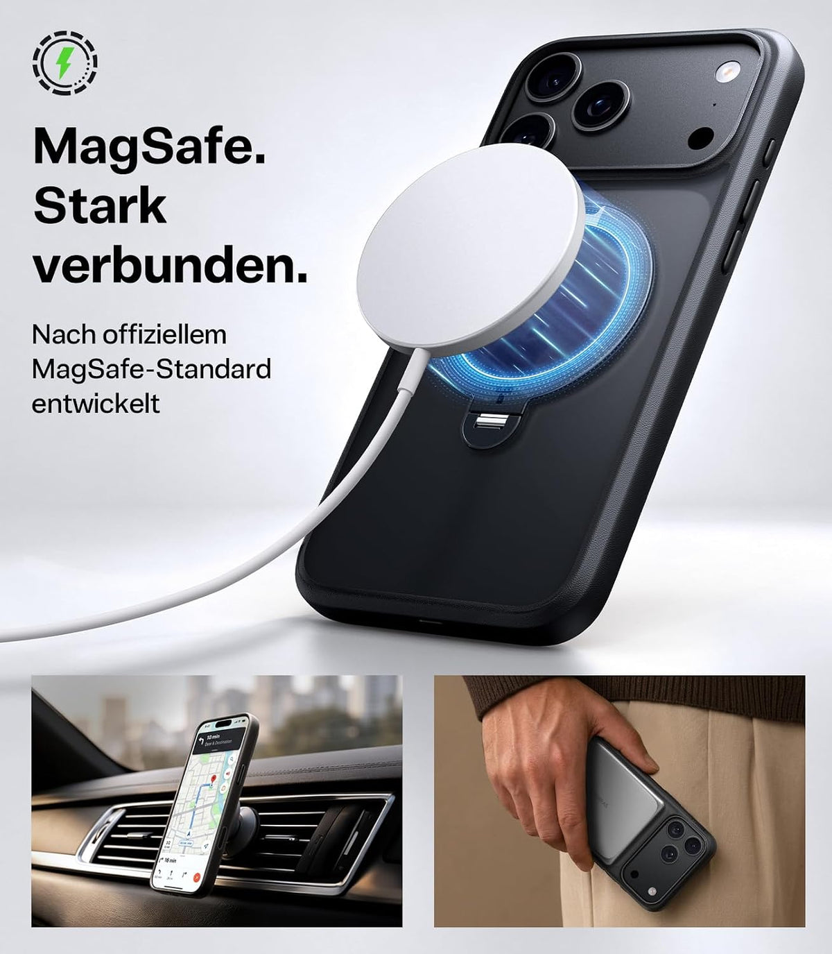 TORRAS Ostand Q3 Spin für iPhone 18 Pro Hülle für MagSafe 360°Stand Schwarz