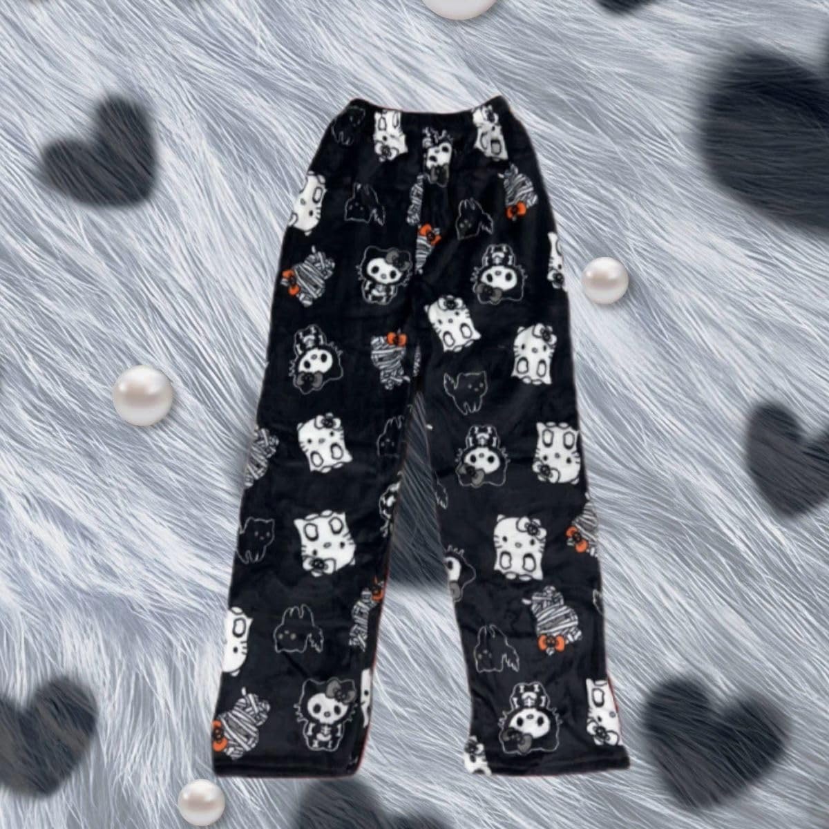 Chnnamzu Damen-Pyjamahose aus Flanell, warmes und weiches Fleece-Pyjamaunterteil, süßes Cartoon-Katzen-Motiv, Kawaii-Mode, lässige Nachtwäsche, Loungewear-Hose