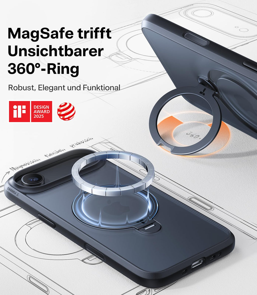 TORRAS Ostand Q3 Spin für iPhone 18 Pro Hülle für MagSafe 360°Stand Schwarz