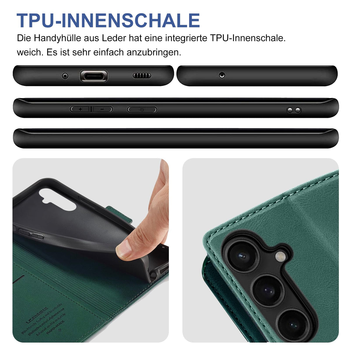 Giyer Handyhülle für Samsung Galaxy S24 5G Hülle mit Schutzfolie, Schutzhülle Galaxy S24 5G PU Leder Wallet Flip Case Standfunktion Kartenfach Klapphülle für Samsung S24 Ultra Full Cover (Grün)