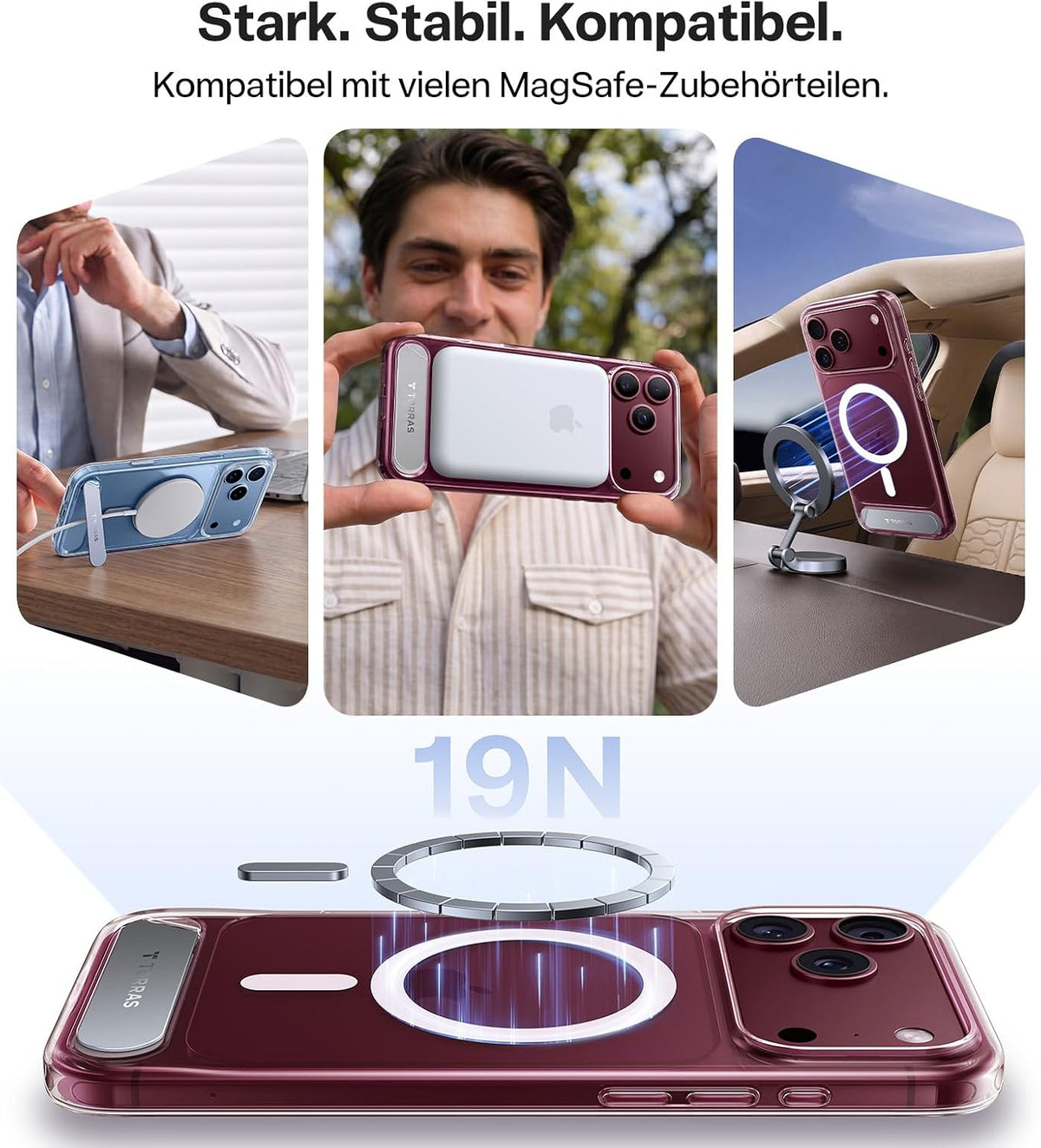 TORRAS Ostand L1 Hülle für iPhone 16 Pro für MagSafe Case, Schwarz