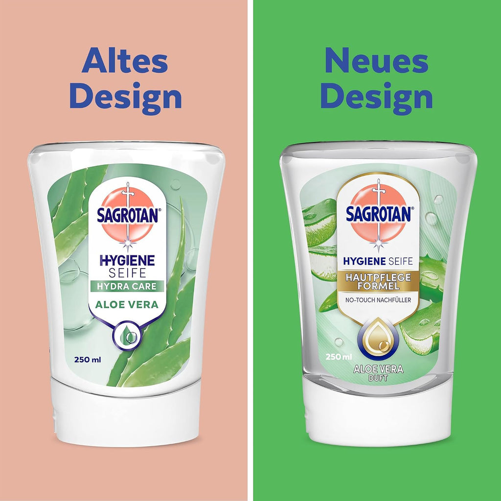 Sagrotan No‑Touch Nachfüller Aloe Vera – Handseife für den automatischen Seifenspender – Sanfte Reinigung für die Hände – Flüssigseife – 5 X 250 ml