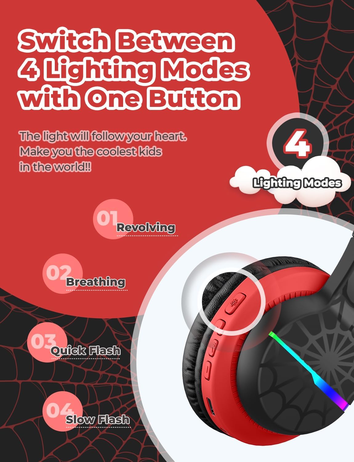 iClever BTH12 Bluetooth-Kopfhörer für Kinder mit LED-Beleuchtung, 85 Stunden Wiedergabezeit, ideal für Reisen