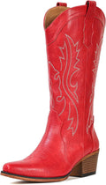 IUV Cowboy Boots For Women Western Cowgirl Boots Mid Calf Snip Toe
