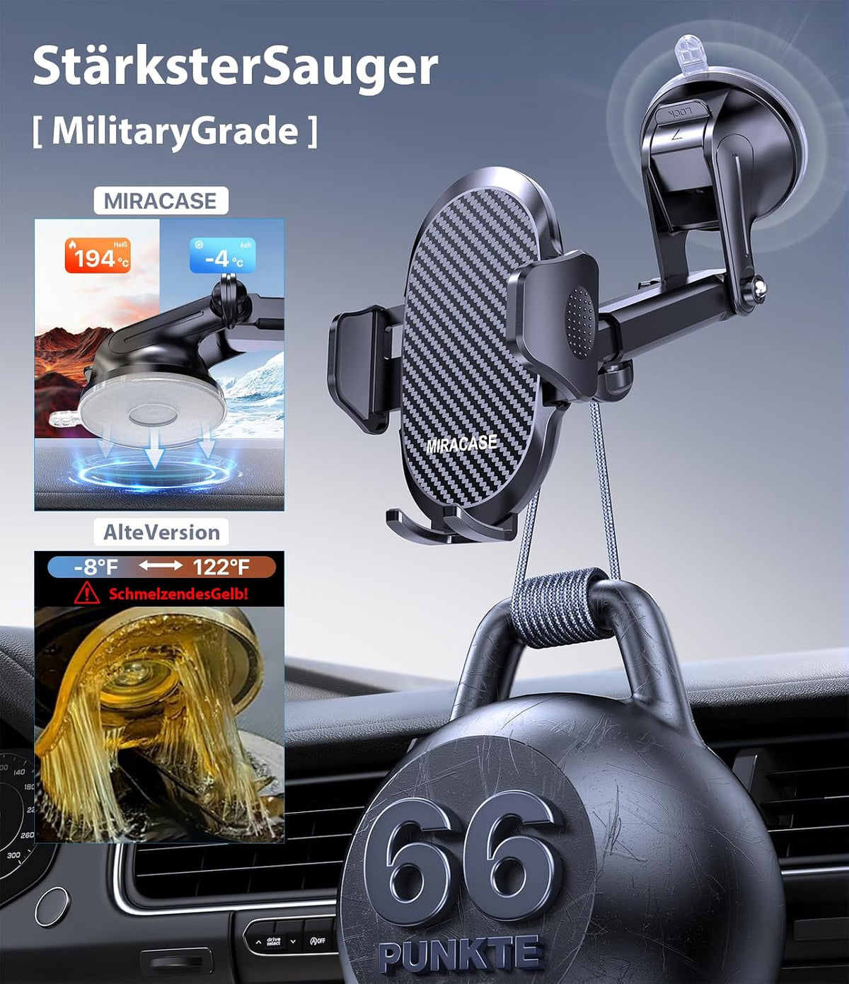 Miracase [2026 Upgraded Handyhalterung Auto Handy Halterung,Universal Car Phone Holder[Stärkste Saugnapf & Lüftungshaken] 360° Drehbar kfz autohalterung Lautsprecher für iPhone Samsung Galaxy Google