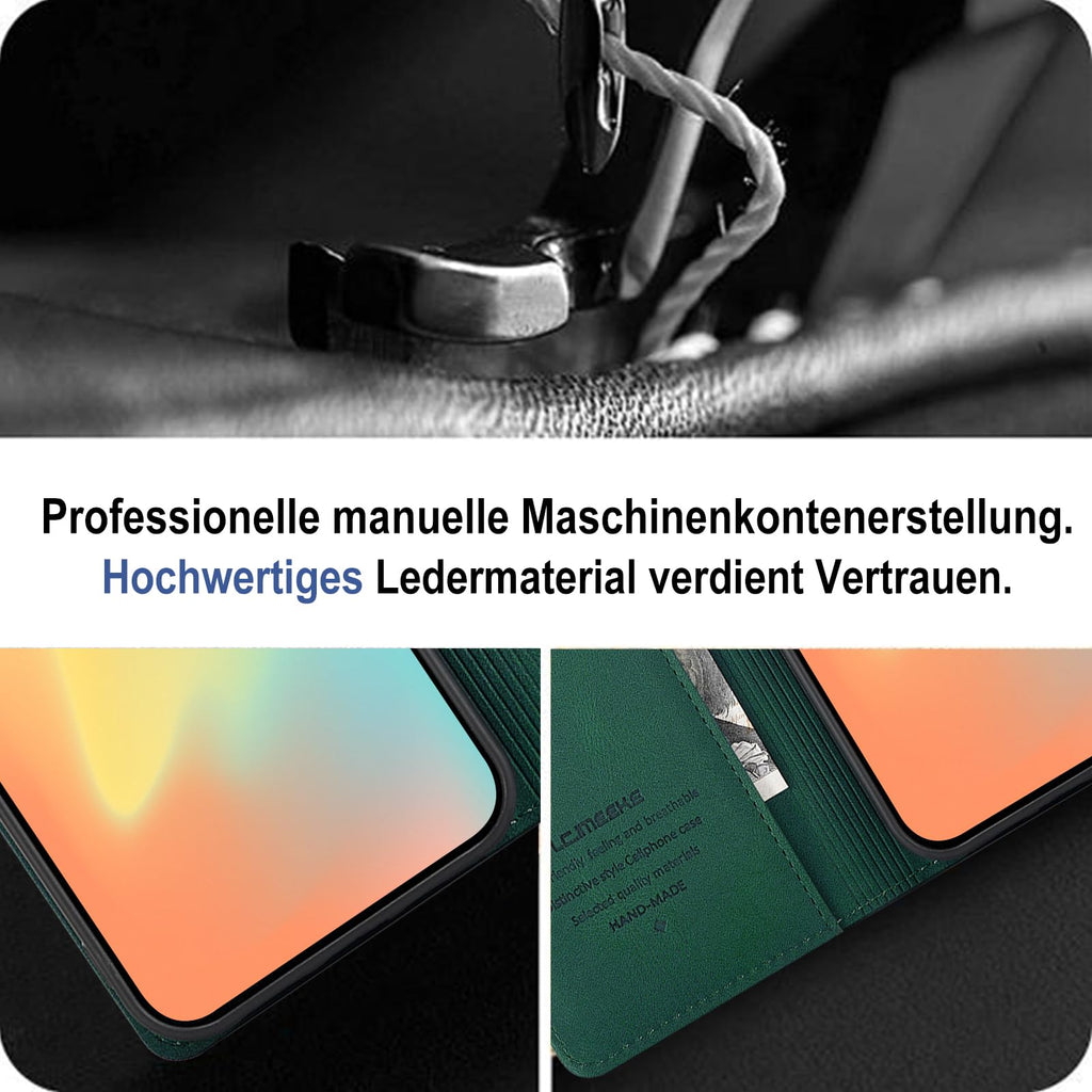 Giyer Handyhülle für Samsung Galaxy S24 5G Hülle mit Schutzfolie, Schutzhülle Galaxy S24 5G PU Leder Wallet Flip Case Standfunktion Kartenfach Klapphülle für Samsung S24 Ultra Full Cover (Grün)