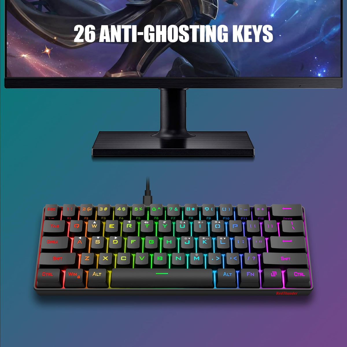 RedThunder 60% Kabelloses RGB Gaming Tastatur und Maus Set, QWERTZ DE Layout, Wiederaufladbare Funktastatur mit Ultraleichte Gaming Maus mit Wabenkonstruktion, für PC MAC PS5 Xbox Gamer, Büro.