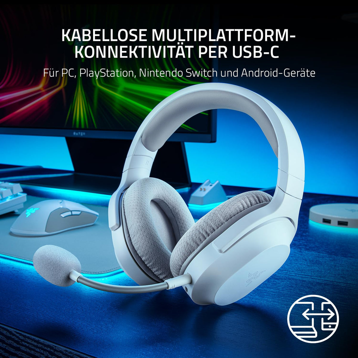Razer Barracuda X - Kabelloses Multiplattform-Headset für Gaming und Mobile Geräte (SmartSwitch Dual Wireless, Triforce 40mm, Mikrofon mit Nierencharakteristik, 50h Akku, USB-C) Schwarz