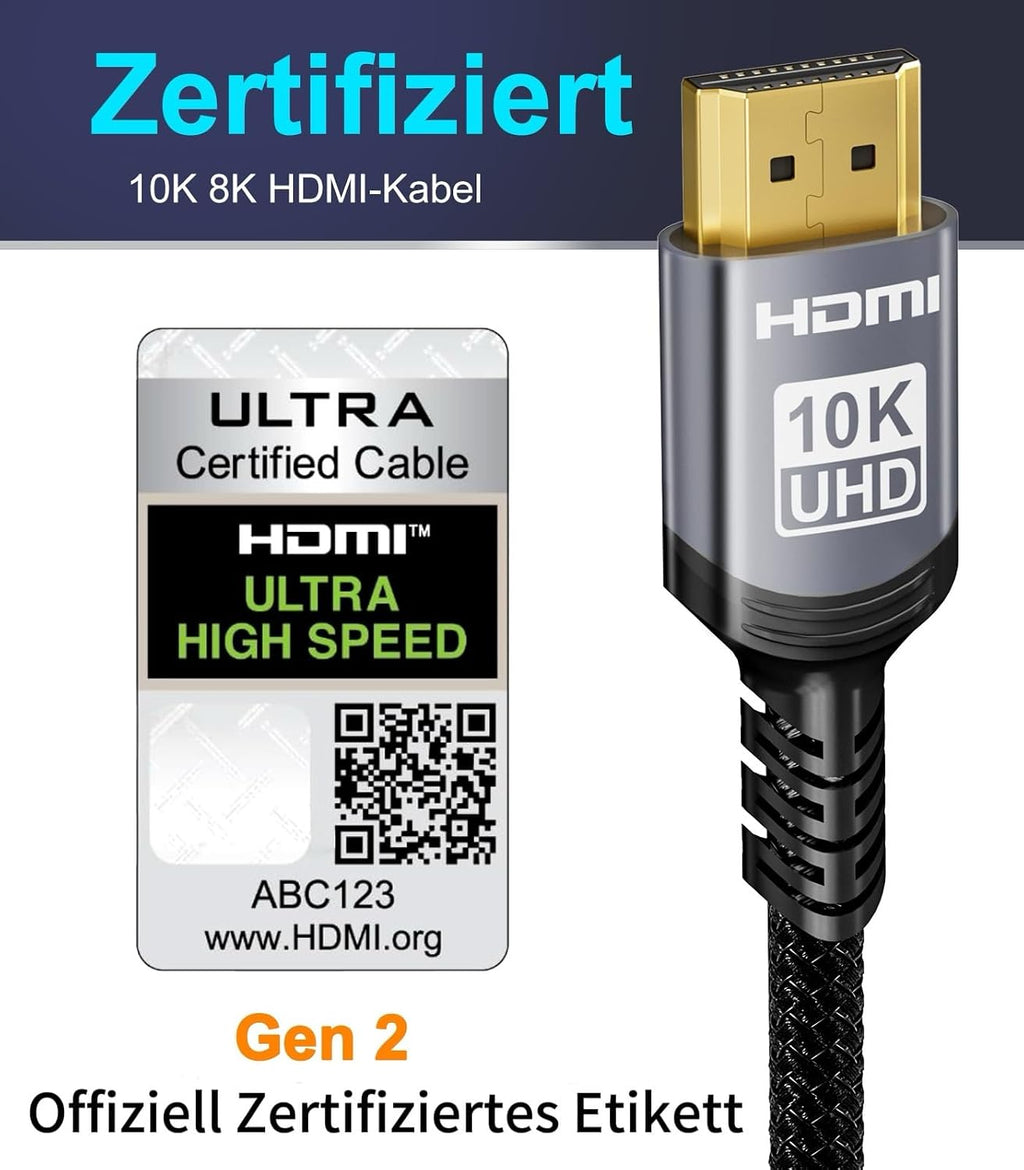 Sniokco 10K 8K 4K HDMI 2.1 Kabel 7.62Meter Zertifiziert 48Gbps High Speed