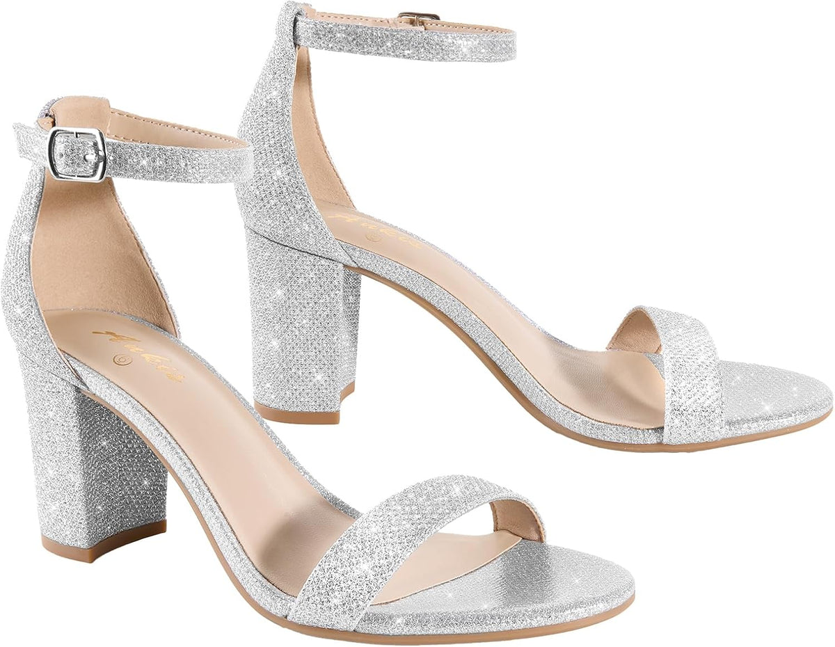 Ankis Damen-Sandalen mit offenem Zehenbereich, Knöchelriemen und 7 cm Blockabsatz