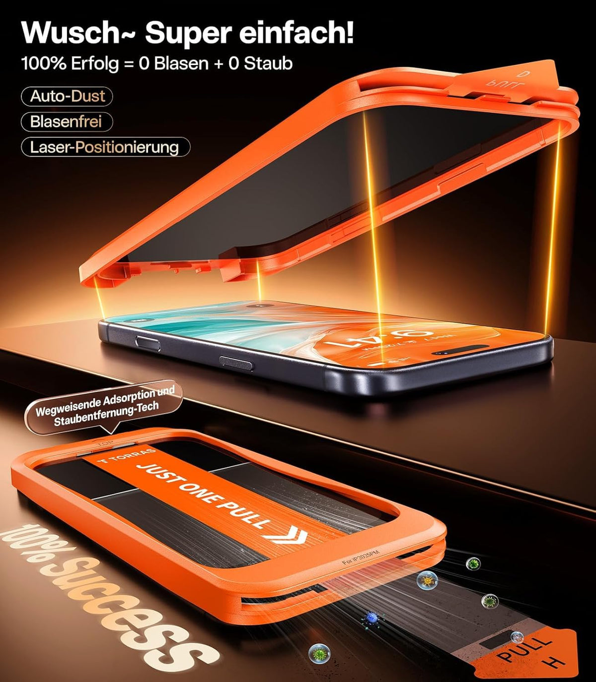TORRAS für iPhone 18 Pro für Panzerglas TOP 9H+, Auto-Montage, 2 Stück