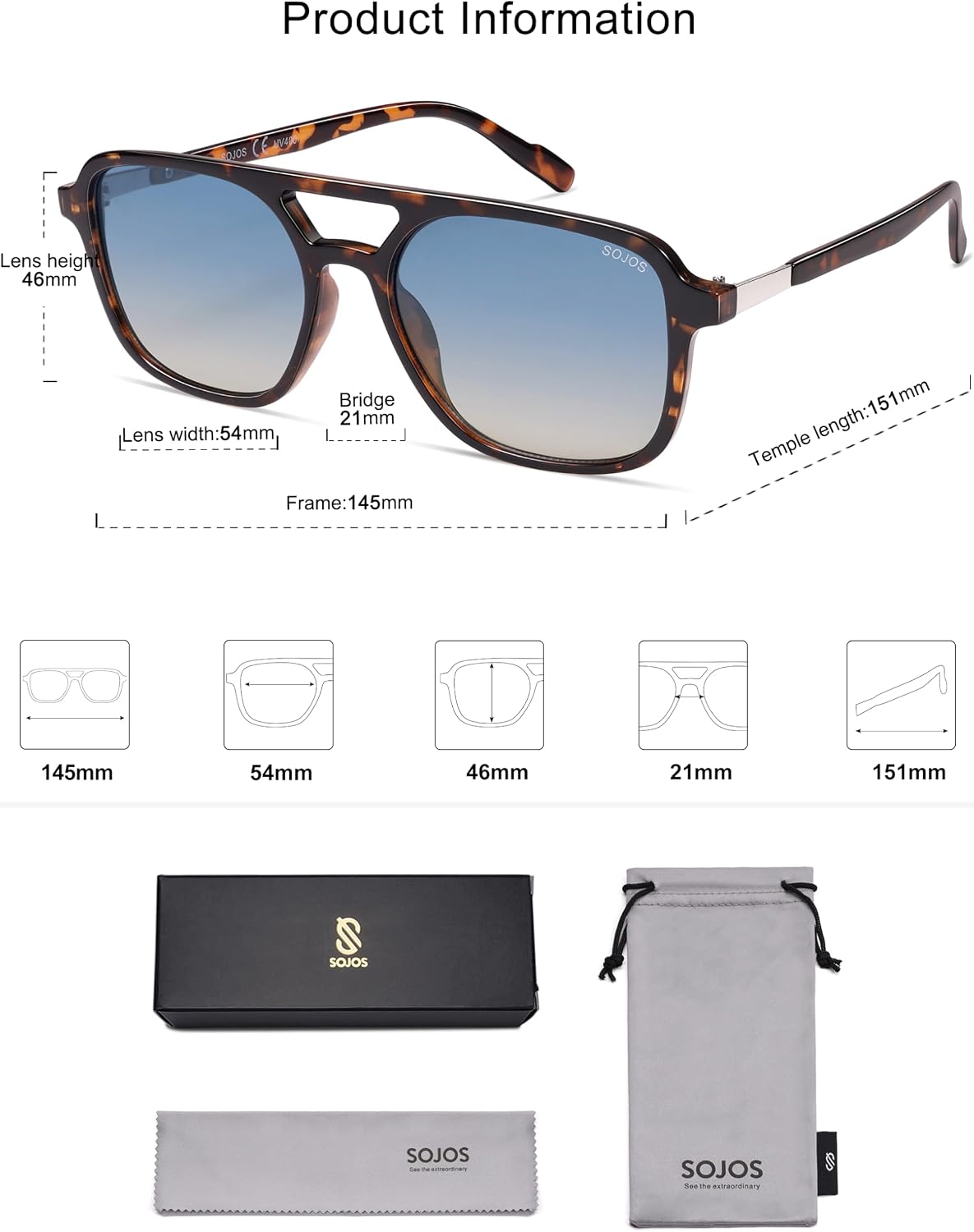 SOJOS Retro Aviator Sunglasses Womens Mens,Trendy Rectangle Shades SJ2202