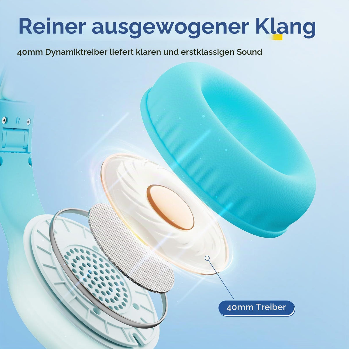EarFun Kinder Kopfhörer mit 3,5 mm Kabel, Lautstärkebegrenzung, Blau-grün